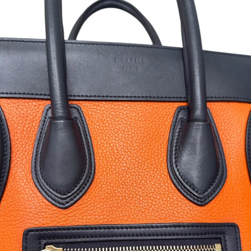 セリーヌ CELINE ラゲージマイクロショッパー オレンジ・ネイビー レザー レディース ハンドバッグ