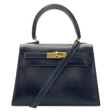 エルメス HERMES ミニケリー20 ○S刻 ブラック GD金具 ボックスカーフ レディース ショルダーバッグ