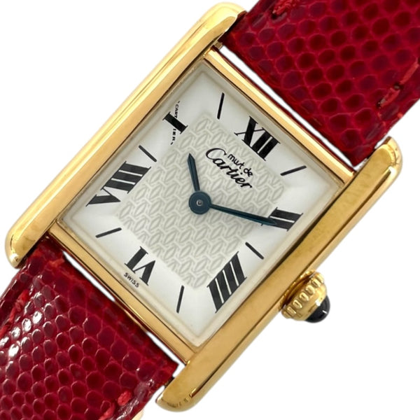 カルティエ Cartier マストタンク ヴェルメイユ SM W1009654 ホワイト sv925/GP/レザーベルト クオーツ レディース 腕時計