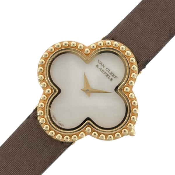 ヴァンクリーフ＆アーペル Van Cleef & Arpels アルハンブラ  ホワイトシェル 136574 ホワイトシェル K18YG/レザー クオーツ レディース 腕時計