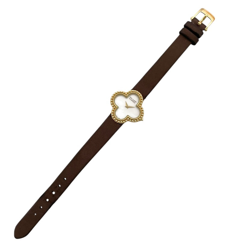 ヴァンクリーフ＆アーペル Van Cleef & Arpels アルハンブラ  ホワイトシェル 136574 ホワイトシェル K18YG/レザー クオーツ レディース 腕時計