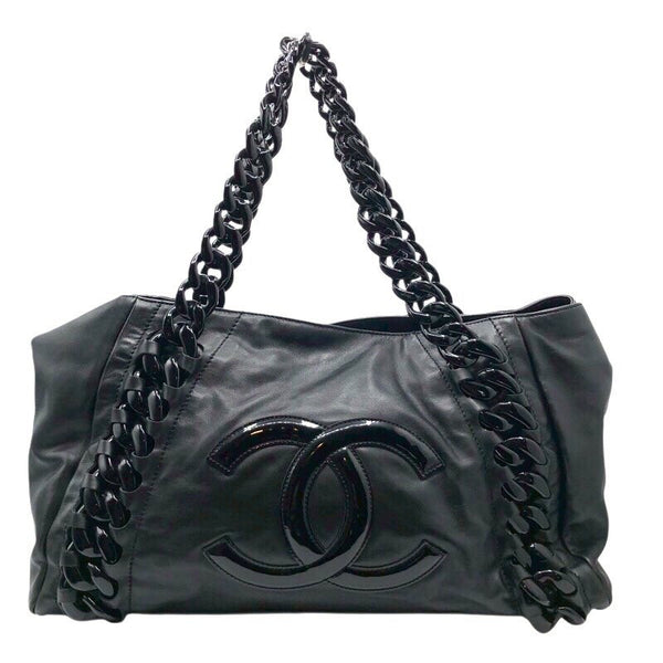 シャネル CHANEL ココマークプラチェーントートバッグ ブラック ラム レディース トートバッグ