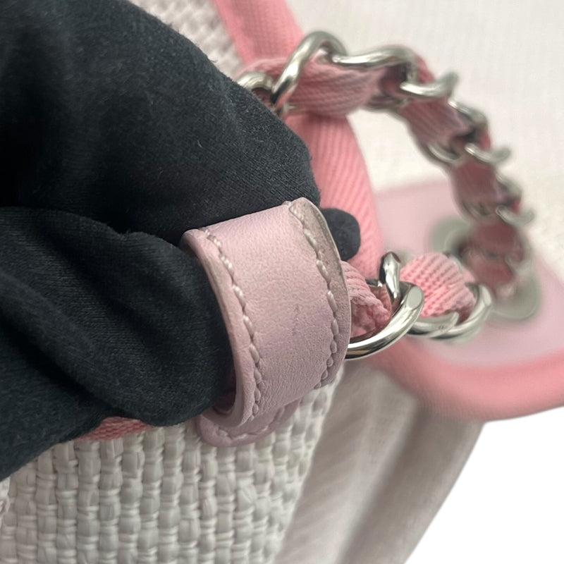 シャネル CHANEL ドーヴィル メッセンジャーバッグ A93183 ピンク×ホワイト シルバー金具 ラフィア/レザー レディース ショルダーバッグ