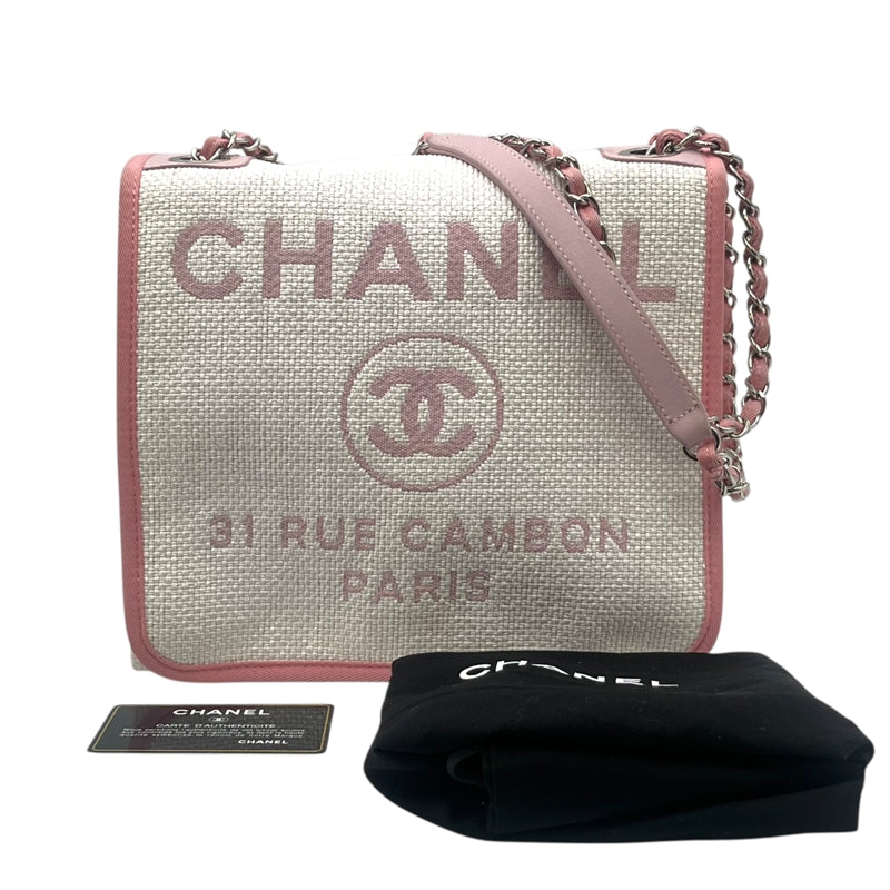 シャネル CHANEL ドーヴィル メッセンジャーバッグ A93183 ピンク×ホワイト シルバー金具 ラフィア/レザー レディース ショルダーバッグ