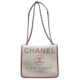 シャネル CHANEL ドーヴィル メッセンジャーバッグ A93183 ピンク×ホワイト シルバー金具 ラフィア/レザー レディース ショルダーバッグ