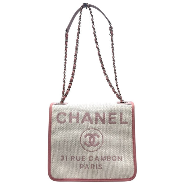 シャネル CHANEL ドーヴィル メッセンジャーバッグ A93183 ピンク×ホワイト シルバー金具 ラフィア/レザー レディース ショルダーバッグ