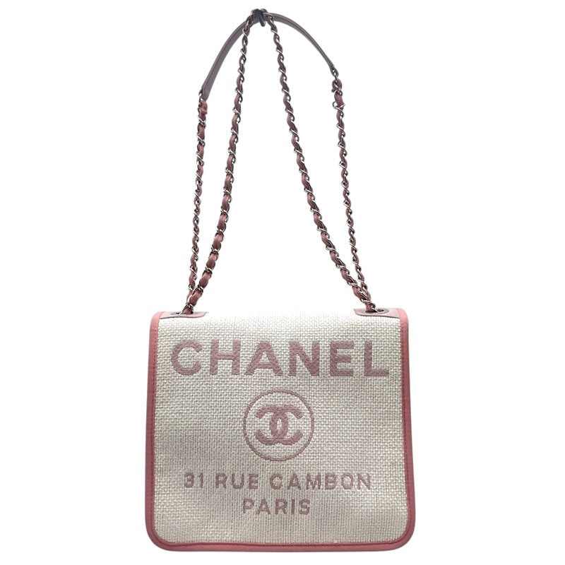 シャネル CHANEL ドーヴィル メッセンジャーバッグ A93183 ピンク×ホワイト シルバー金具 ラフィア/レザー レディース ショルダーバッグ