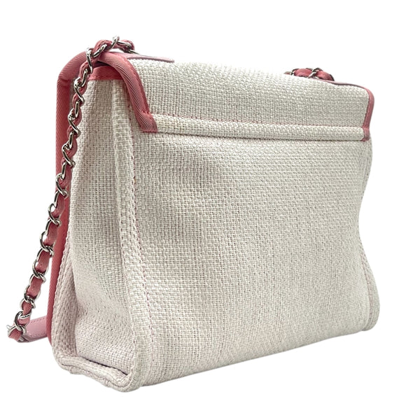シャネル CHANEL ドーヴィル メッセンジャーバッグ A93183 ピンク×ホワイト シルバー金具 ラフィア/レザー レディース ショルダーバッグ