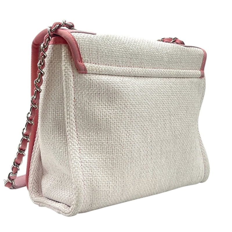 シャネル CHANEL ドーヴィル メッセンジャーバッグ A93183 ピンク×ホワイト シルバー金具 ラフィア/レザー レディース ショルダーバッグ