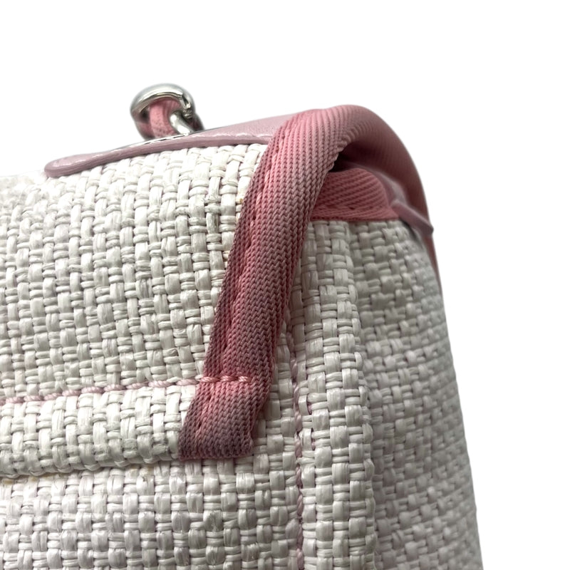 シャネル CHANEL ドーヴィル メッセンジャーバッグ A93183 ピンク×ホワイト シルバー金具 ラフィア/レザー レディース ショルダーバッグ
