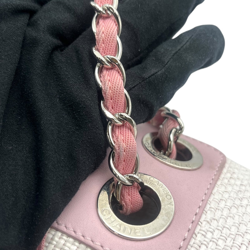 シャネル CHANEL ドーヴィル メッセンジャーバッグ A93183 ピンク×ホワイト シルバー金具 ラフィア/レザー レディース ショルダーバッグ