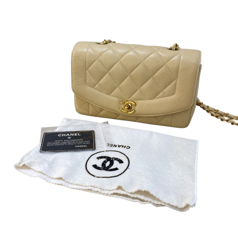 シャネル CHANEL ダイアナ22 A01164 8番台 ベージュ×ゴールド金具 キャビアスキン レディース ショルダーバッグ