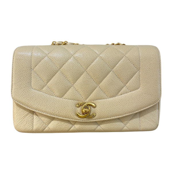 シャネル CHANEL ダイアナ22 A01164 8番台 ベージュ×ゴールド金具 キャビアスキン レディース ショルダーバッグ