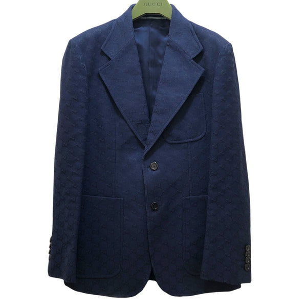 グッチ GUCCI GG総柄コットンブレンドフォーマルジャケット 698742 ネイビー コットン メンズ テーラードジャケット