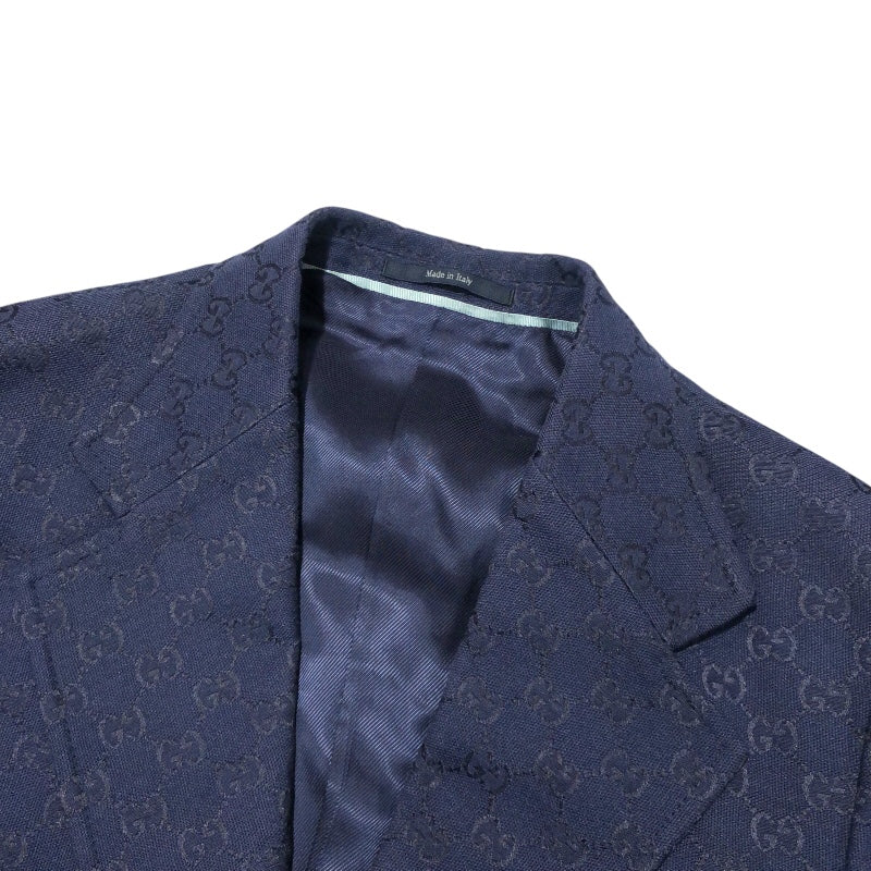 グッチ GUCCI GG総柄コットンブレンドフォーマルジャケット 698742 ネイビー コットン メンズ テーラードジャケット
