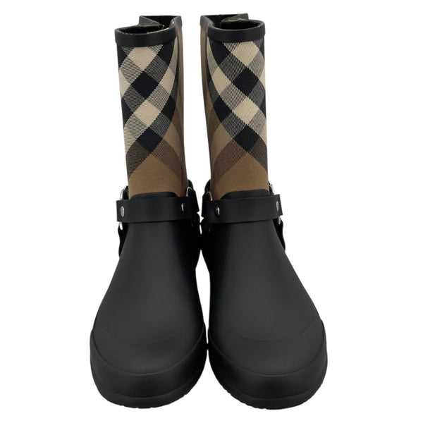 バーバリー BURBERRY チェック切替ラバーブーツ ブラック レディース レインシューズ