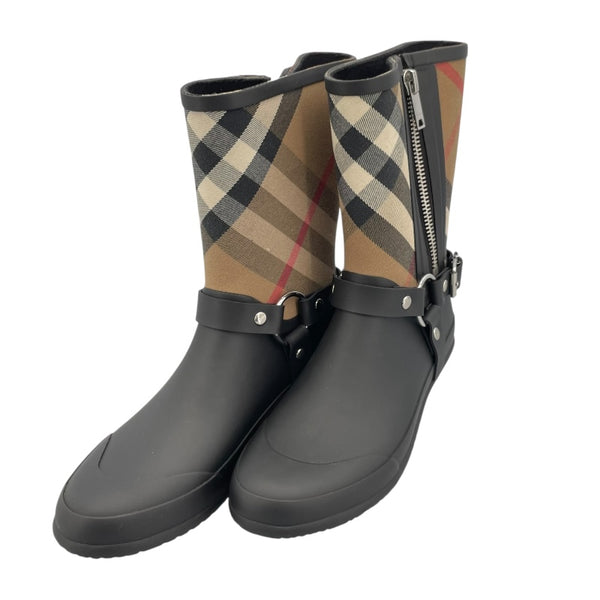 バーバリー BURBERRY チェック切替ラバーブーツ ブラック レディース レインシューズ