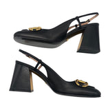 グッチ GUCCI ホースビット ヒールサンダル 643892 ブラック×ゴールド― レザー レディース サンダル