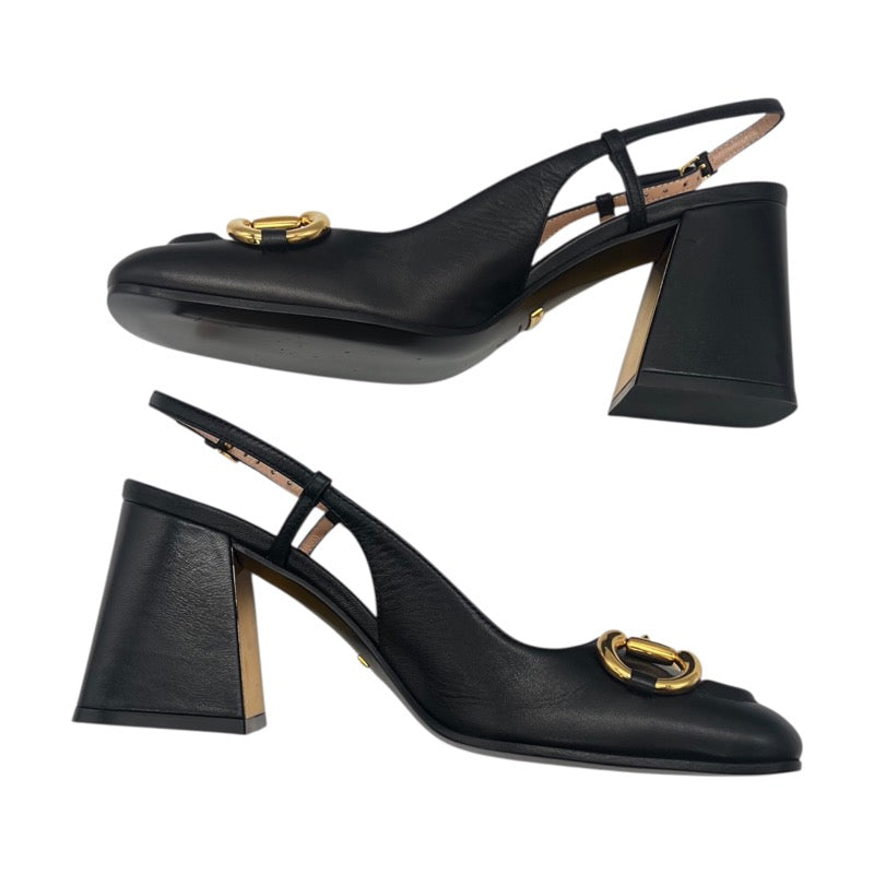 グッチ GUCCI ホースビット ヒールサンダル 643892 ブラック×ゴールド― レザー レディース サンダル