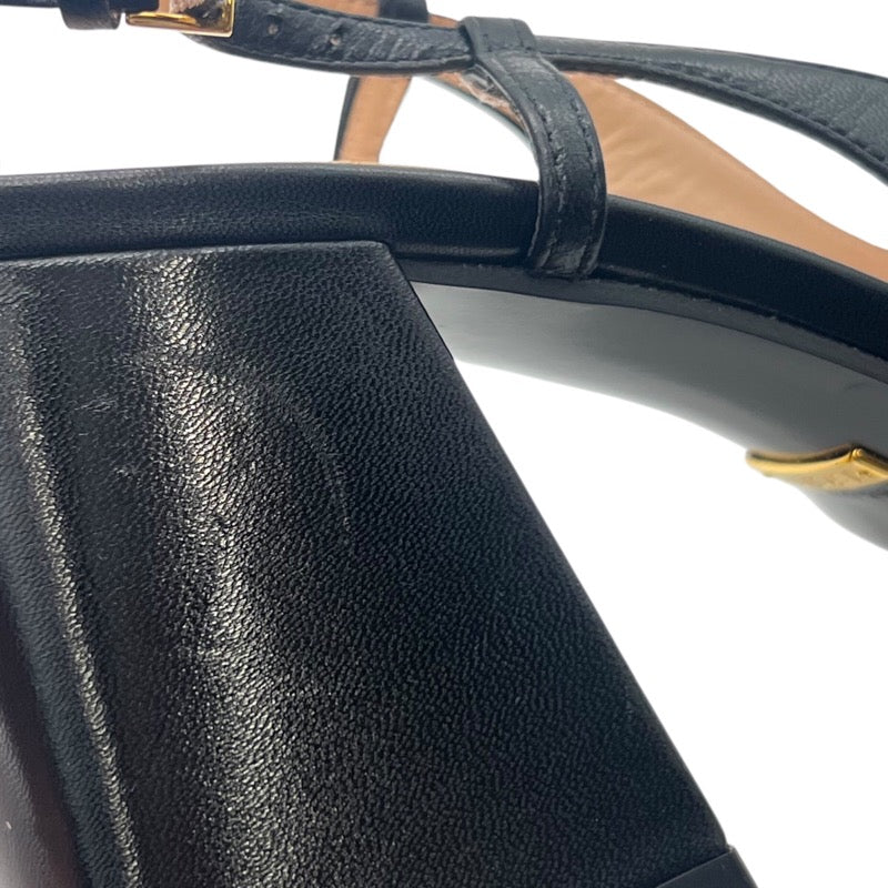 グッチ GUCCI ホースビット ヒールサンダル 643892 ブラック×ゴールド― レザー レディース サンダル