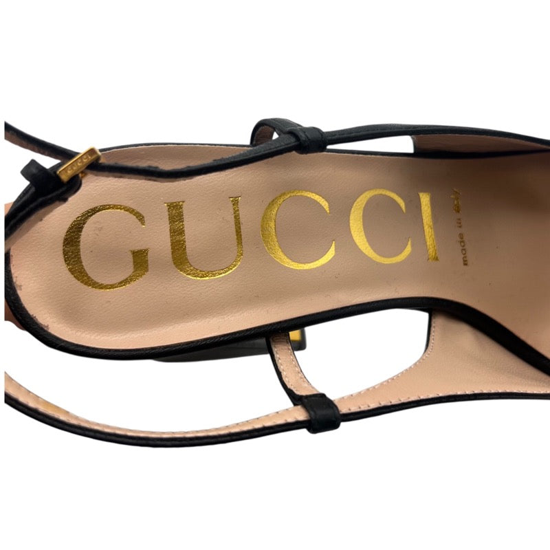 グッチ GUCCI ホースビット ヒールサンダル 643892 ブラック×ゴールド― レザー レディース サンダル