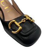グッチ GUCCI ホースビット ヒールサンダル 643892 ブラック×ゴールド― レザー レディース サンダル