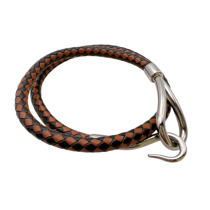 エルメス ジャンボ レザー シルバー 2連 ブレスレット チョーカー  ブラウン エルメス HERMES ジャンボチョーカー/ブレスレット ブラウン