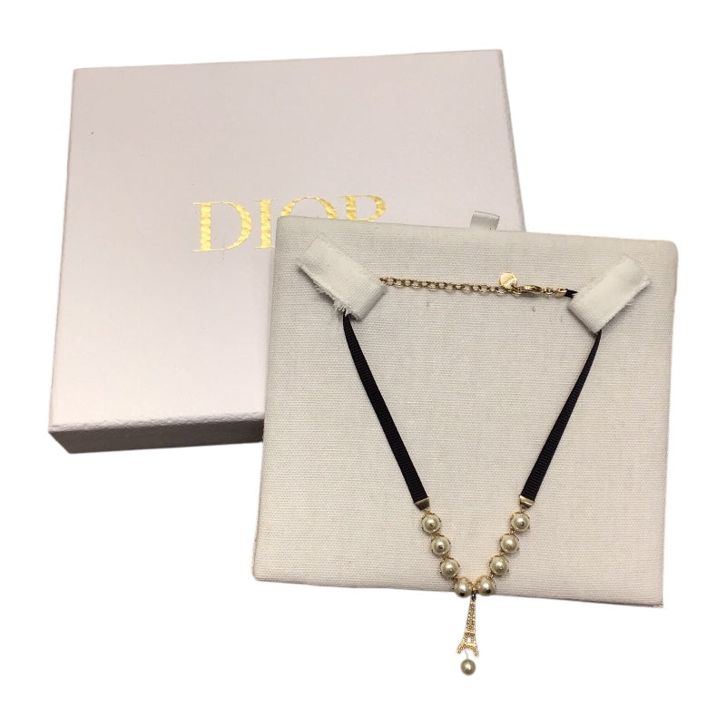 クリスチャン・ディオール Christian Dior PLANDEPARIS チョーカー ブラック・ゴールド メタル　ラインストーン　パール　GD アクセサリー
