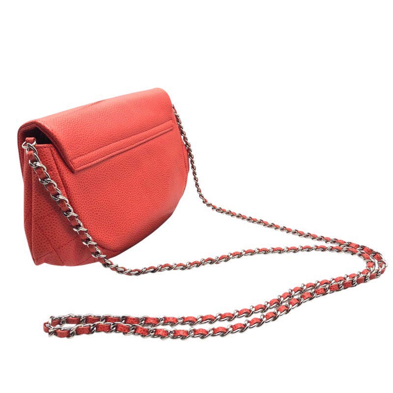 シャネル CHANEL ココマーク ハーフムーン チェーンウォレット A40033 レッドオレンジ キャビア レディース ショルダーバッグ