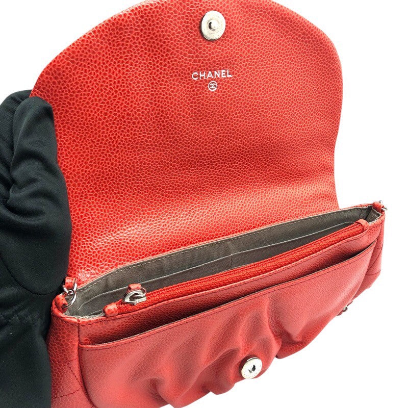シャネル CHANEL ココマーク ハーフムーン チェーンウォレット A40033 レッドオレンジ キャビア レディース ショルダーバッグ