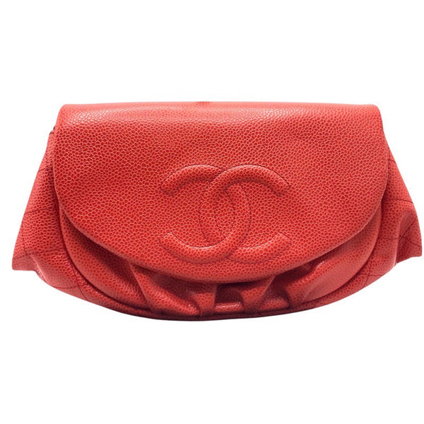 シャネル CHANEL ココマーク ハーフムーン チェーンウォレット A40033 レッドオレンジ キャビア レディース ショルダーバッグ