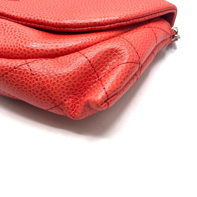 シャネル CHANEL ココマーク ハーフムーン チェーンウォレット A40033 レッドオレンジ キャビア レディース ショルダーバッグ