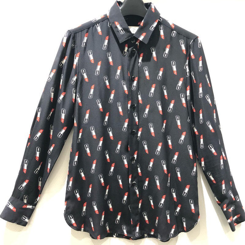 サンローラン SAINT LAURENT リップ柄シルクシャツ 395733 Y343J シルク レディース 長袖シャツ
