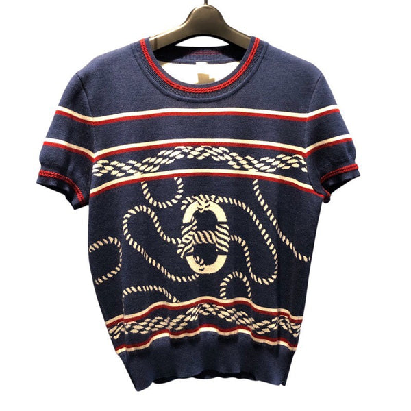 エルメス HERMES カノエ 総柄ニットTシャツ 3E2615D4 カシミア レディース 半袖Ｔシャツ
