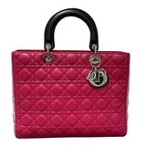クリスチャン・ディオール Christian Dior レディディオールラージ ピンク×ブラック シルバー金具 カナージュラム レディース ハンドバッグ