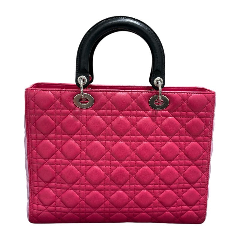 クリスチャン・ディオール Christian Dior レディディオールラージ ピンク×ブラック シルバー金具 カナージュラム レディース ハンドバッグ