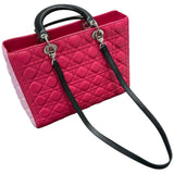 クリスチャン・ディオール Christian Dior レディディオールラージ ピンク×ブラック シルバー金具 カナージュラム レディース ハンドバッグ