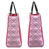 クリスチャン・ディオール Christian Dior レディディオールラージ ピンク×ブラック シルバー金具 カナージュラム レディース ハンドバッグ
