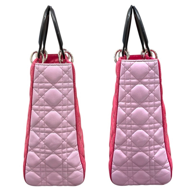 クリスチャン・ディオール Christian Dior レディディオールラージ ピンク×ブラック シルバー金具 カナージュラム レディース ハンドバッグ