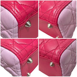 クリスチャン・ディオール Christian Dior レディディオールラージ ピンク×ブラック シルバー金具 カナージュラム レディース ハンドバッグ