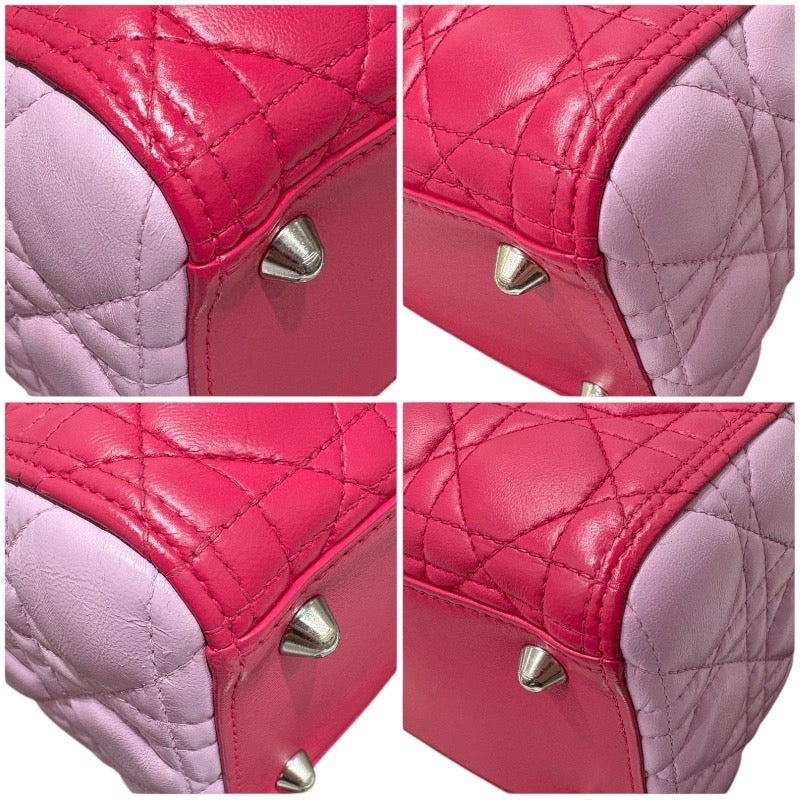 クリスチャン・ディオール Christian Dior レディディオールラージ ピンク×ブラック シルバー金具 カナージュラム レディース ハンドバッグ