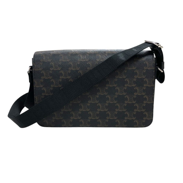 セリーヌ CELINE フラップ メッセンジャーバッグ 111592 ブラック シルバー金具 トリオンフキャンバス/レザー ユニセックス ショルダーバッグ