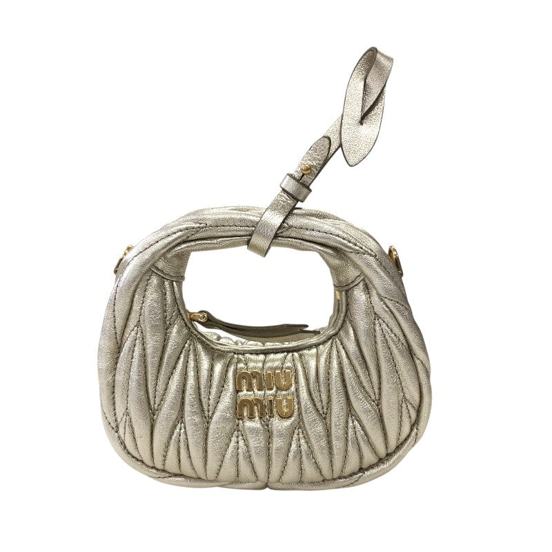 ミュウミュウ miu miu ワンダーマテラッセレザーホーボーバッグ 5NR019 ゴールド ゴールド金具 マテラッセレザー レディース ハンドバッグ