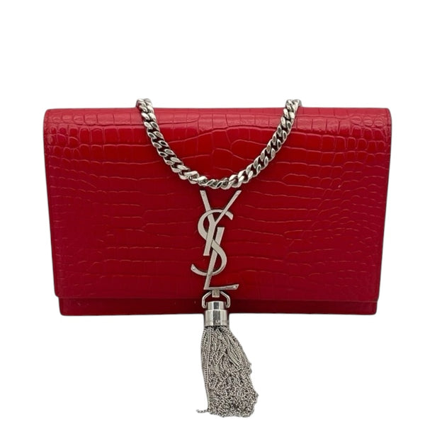 サンローラン SAINT LAURENT ケイト チェーンウォレット 452159 レッド×SV金具 型押しレーザー レディース ショルダーバッグ