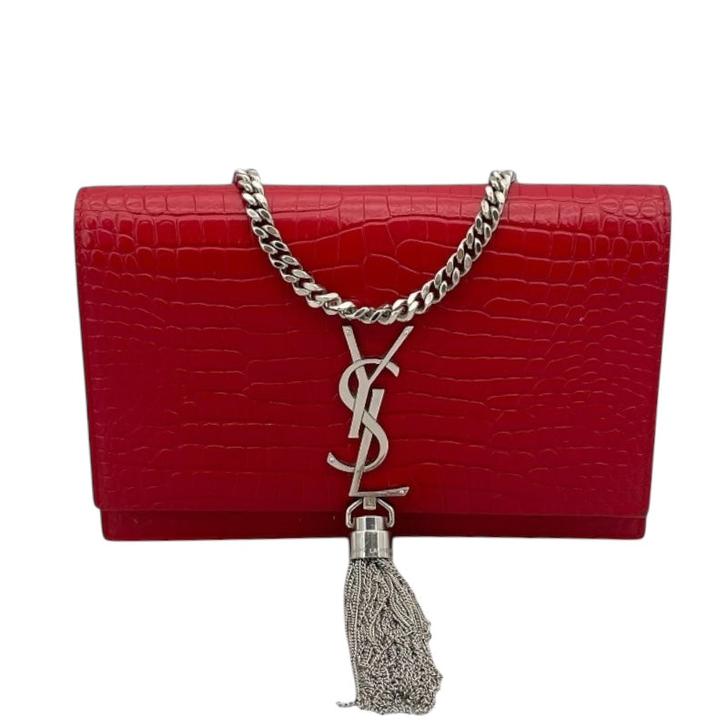 サンローラン SAINT LAURENT ケイト チェーンウォレット 452159 レッド×SV金具 型押しレーザー レディース ショルダーバッグ