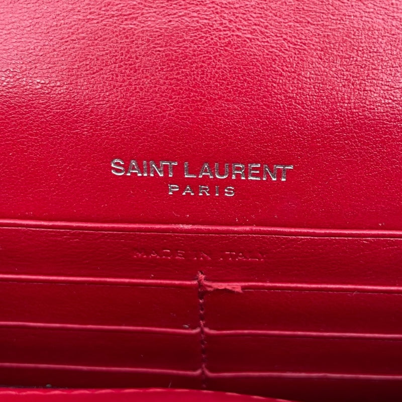サンローラン SAINT LAURENT ケイト チェーンウォレット 452159 レッド×SV金具 型押しレーザー レディース ショルダーバッグ