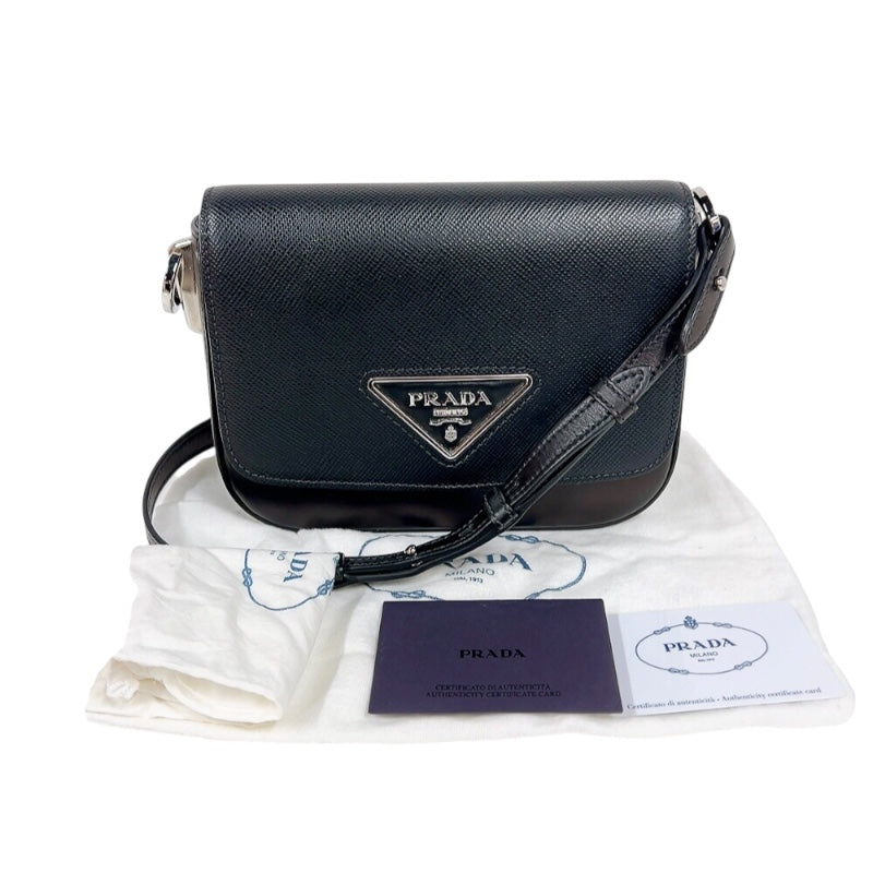 プラダ PRADA サフィアーノフラップバッグ 1BD249 ブラック　シルバー金具 サフィアーノレザー レディース ショルダーバッグ