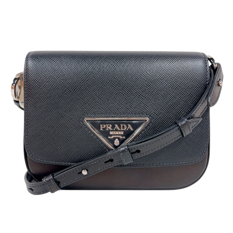プラダ PRADA サフィアーノフラップバッグ 1BD249 ブラック　シルバー金具 サフィアーノレザー レディース ショルダーバッグ