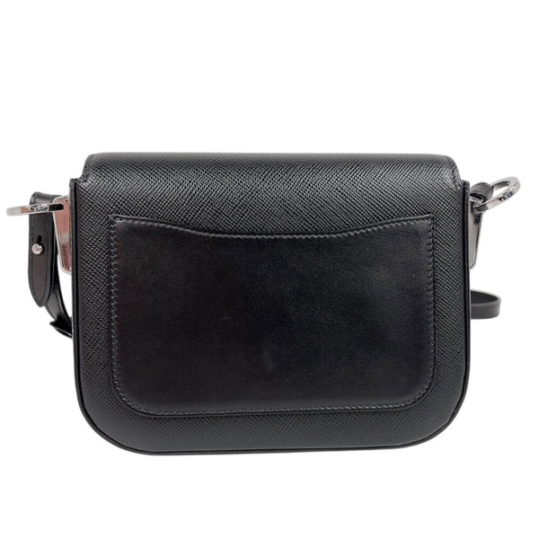 プラダ PRADA サフィアーノフラップバッグ 1BD249 ブラック　シルバー金具 サフィアーノレザー レディース ショルダーバッグ
