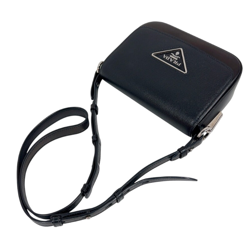 プラダ PRADA サフィアーノフラップバッグ 1BD249 ブラック　シルバー金具 サフィアーノレザー レディース ショルダーバッグ